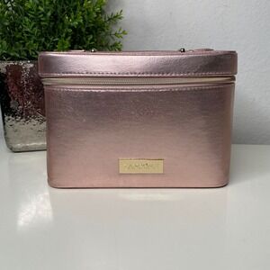 Lancome Rose Gold Metallic Cosmetic Vanity Case‎ Bag Train Case Travel Bag NWOT